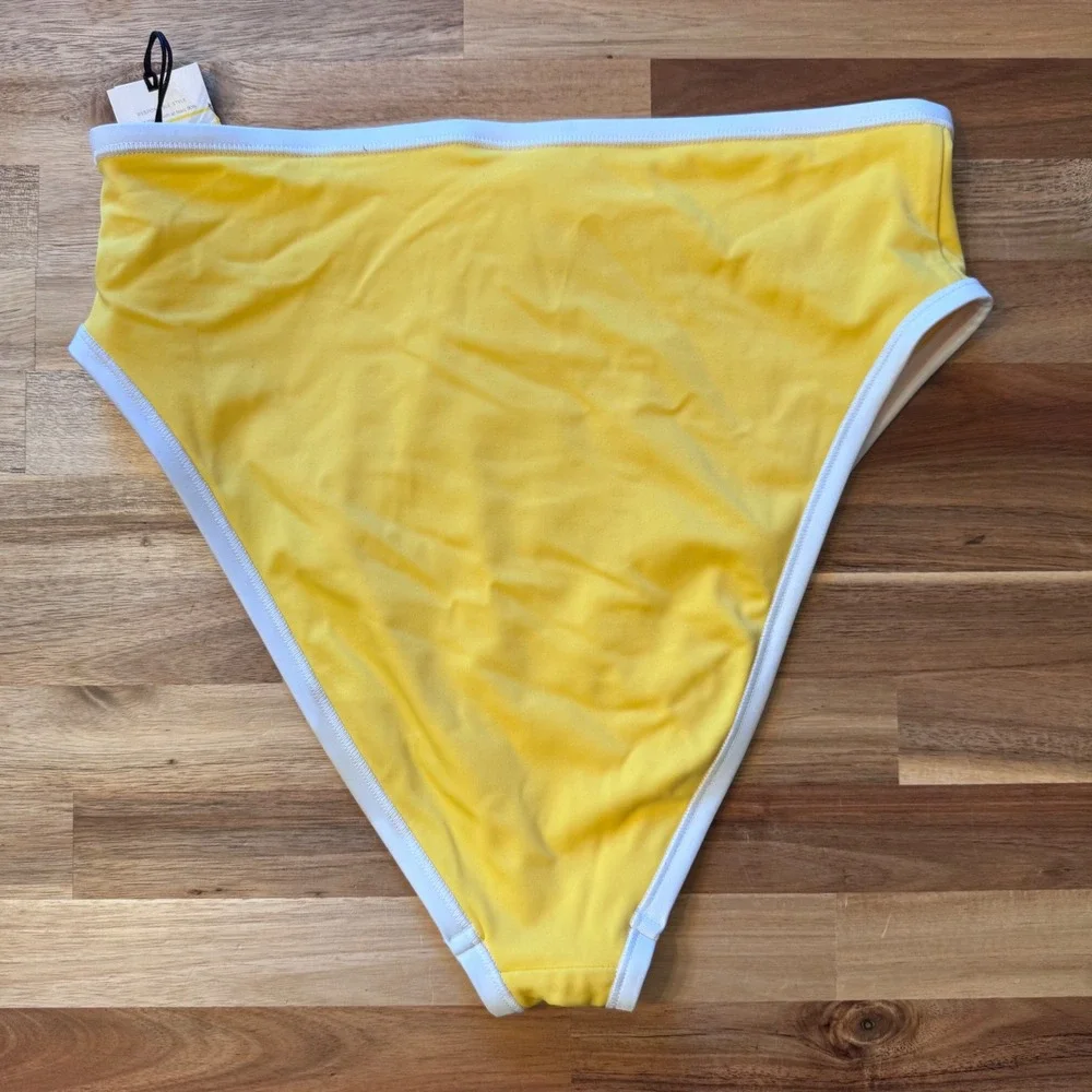 Shade & Shore Yellow High Waist High Leg Cheeky Bikini Bottom Medium NWT‎